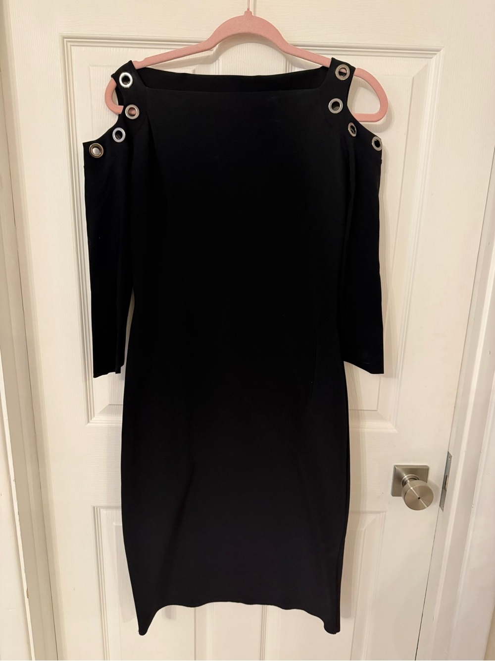 Chiara Boni La Petite Robe off-the-shoulder bodycon dress grommet detail sz 8